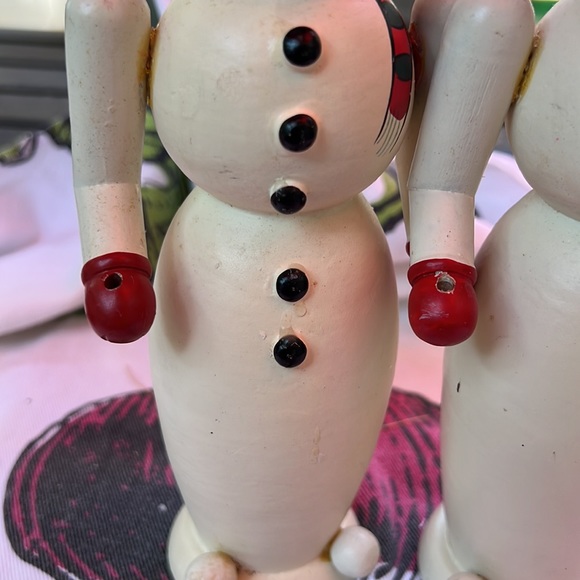 Christmas Candle Sticks Snowmen Painted Wood - Picture 8 of 13